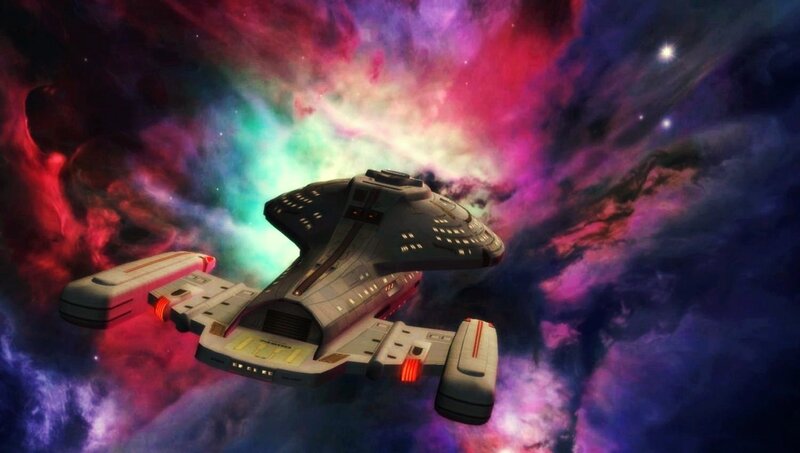 Starship in Nebula — Purple