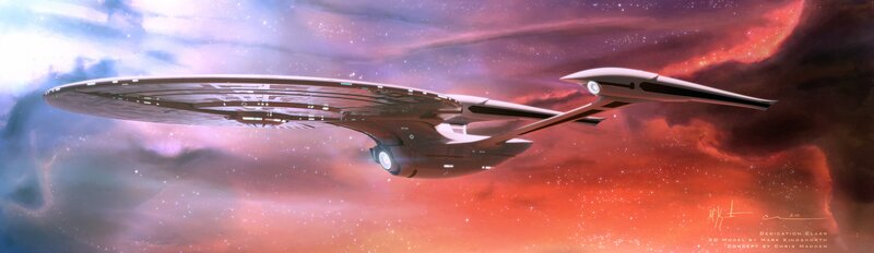 Starship in Nebula — Red