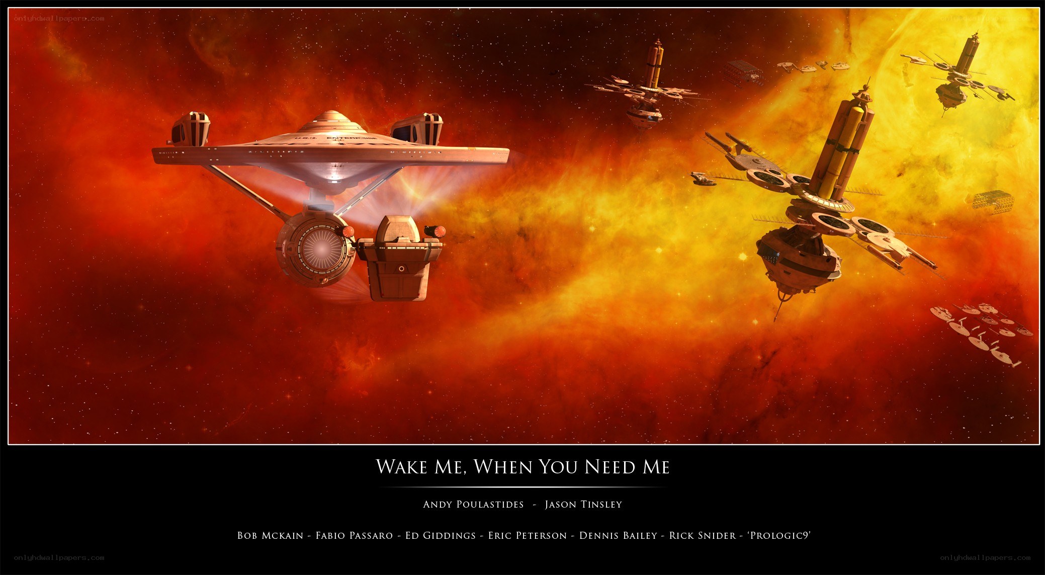 Starship in nebula scene
