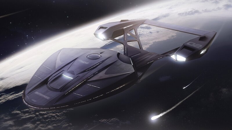 Starship in Orbit — Black, Dramatic, Digital Art, Planet