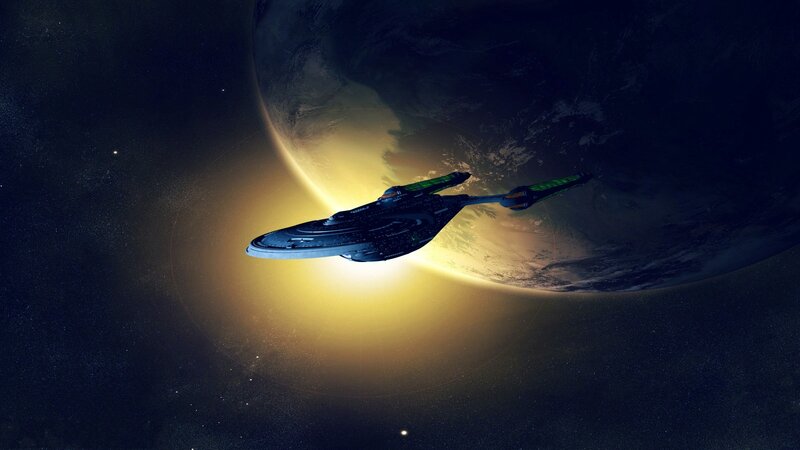 Starship in Orbit — Black, Dramatic, Sunrise, Digital Art