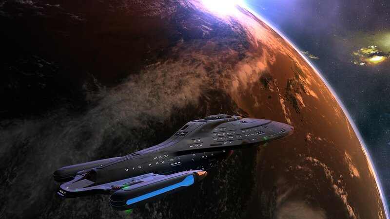 Starship in Orbit — Black, Dramatic, Sunrise