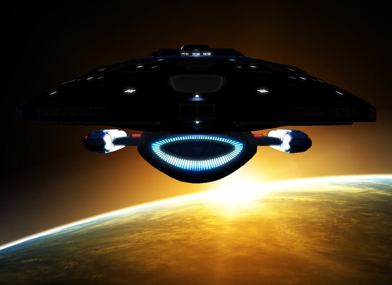 Starship in Orbit — Black, Dramatic