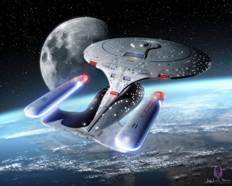 Starship in Orbit — Blue, Dramatic, Digital Art, Planet, Moon, Space