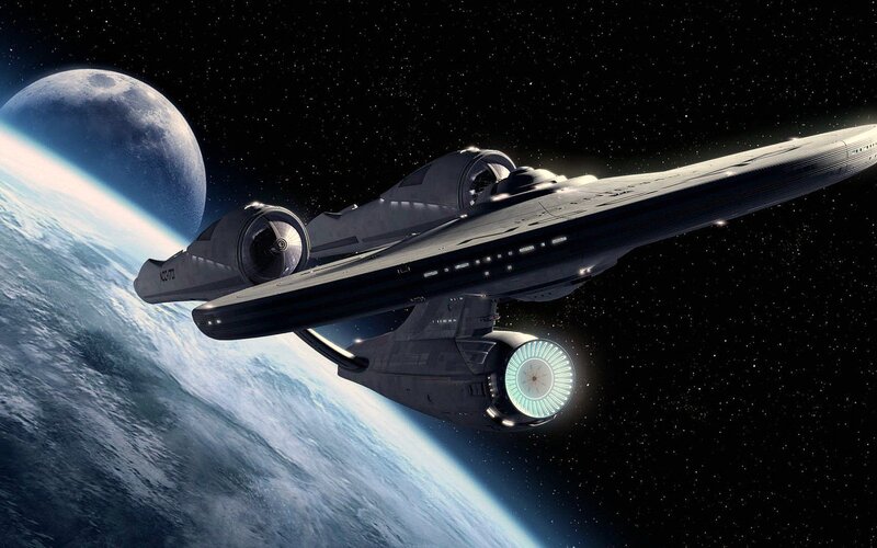 Starship in Orbit — Blue, Dramatic, Digital Art, Planet, Moon
