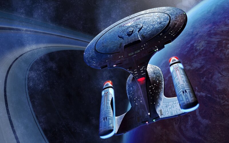 Starship in Orbit — Blue, Dramatic, Digital Art, Planet, Space