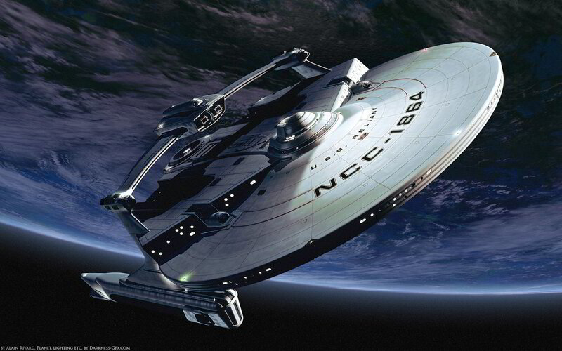Starship in Orbit — Blue, Dramatic, Digital Art, Planet, Space, White
