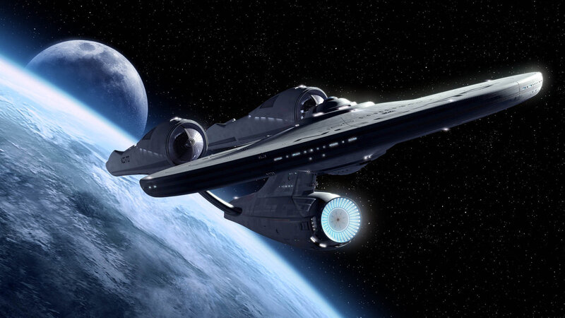 Starship in Orbit — Blue, Dramatic, Digital Art, Planet