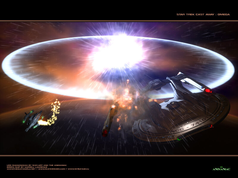Starship in Space Battle — Black, Dramatic