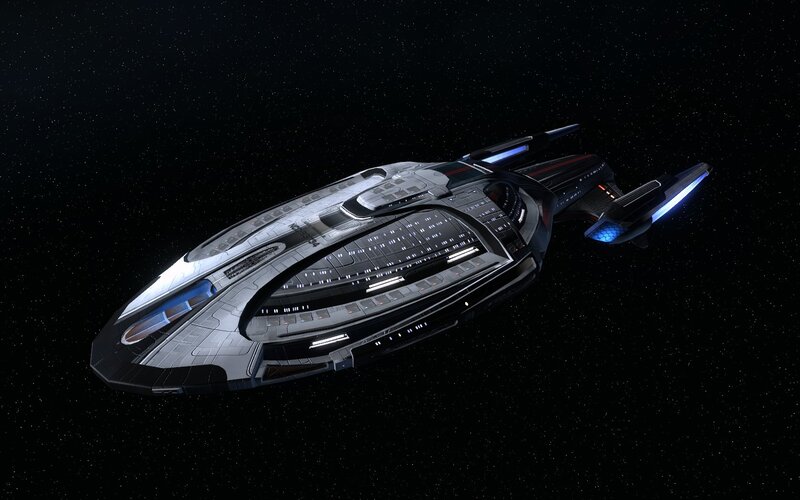 Starship in Space — Black, Dramatic, 3d Render