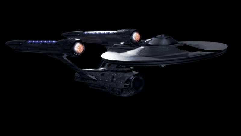 Starship in Space — Black, Dramatic, Night, 3d Render, Spacecraft, Engines