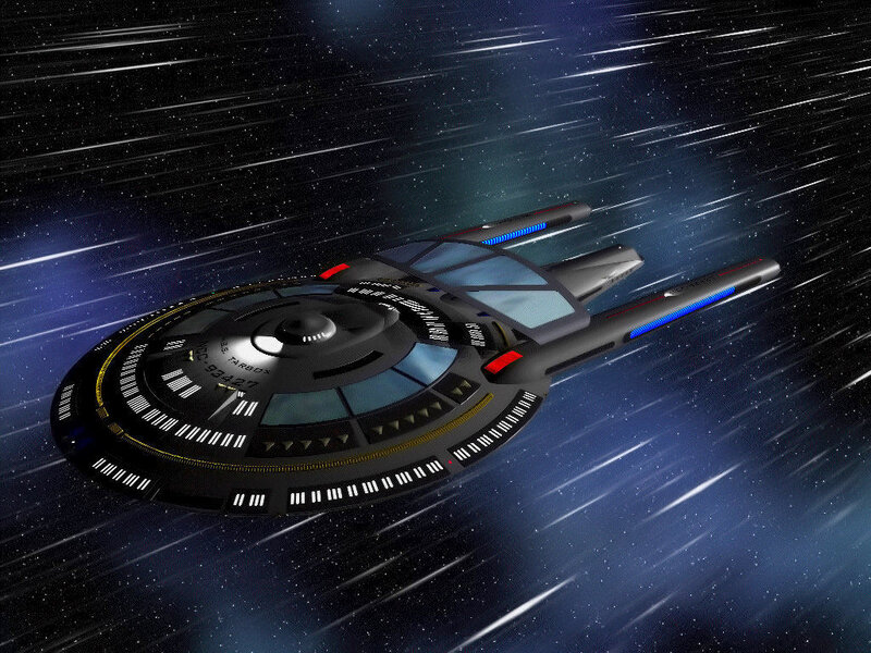 Starship in Space — Black, Dramatic, Night, 3d Render, Stars, Warp Streaks