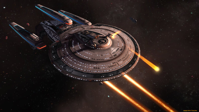 Starship in Space — Black, Dramatic, Night, Digital Art, Lasers, Asteroids