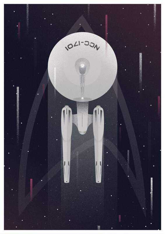 Starship in Space — Black, Serene, Night, Illustration