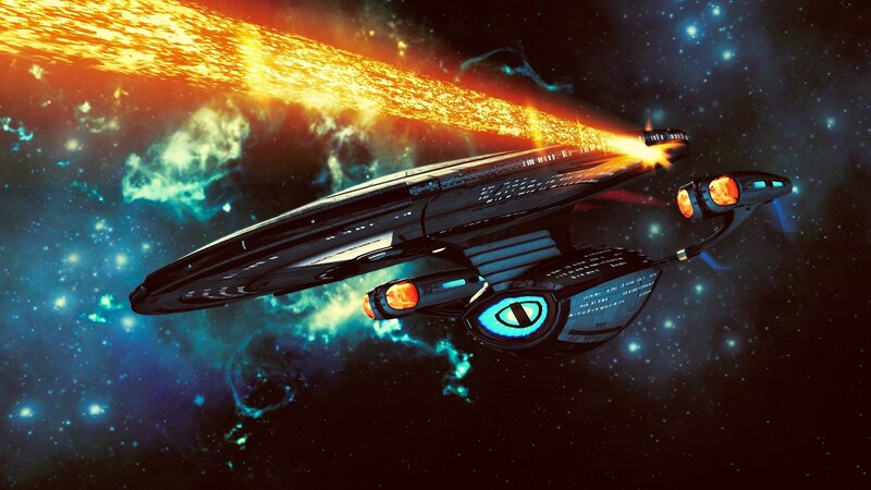 Starship in Space — Blue, Dramatic, Digital Art, Stars