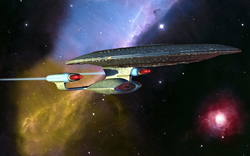 Starship in Space — Blue, Dramatic, Digital Art