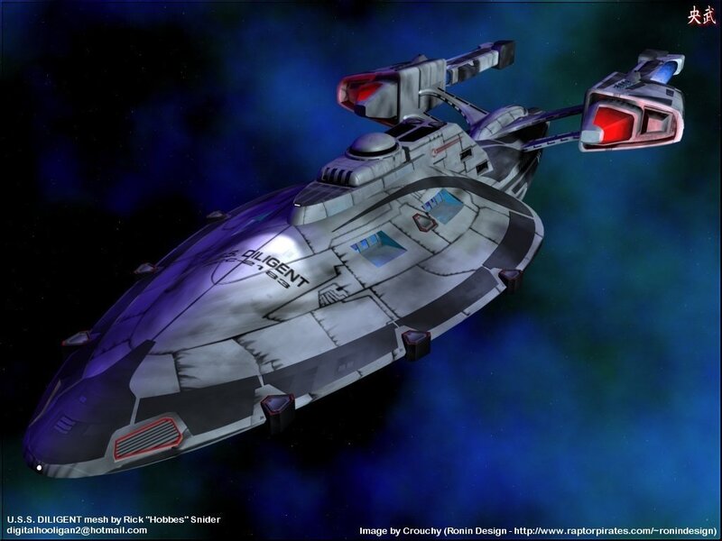 Starship in Space — Blue, Dramatic, Night, 3d Render, Nacelles