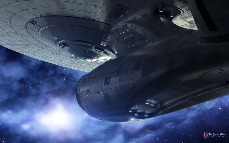 Starship in Space — Blue, Dramatic