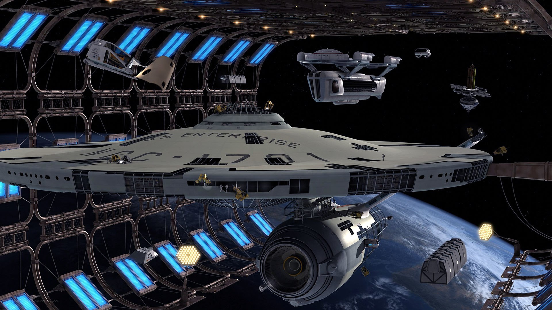 Starship in space dock