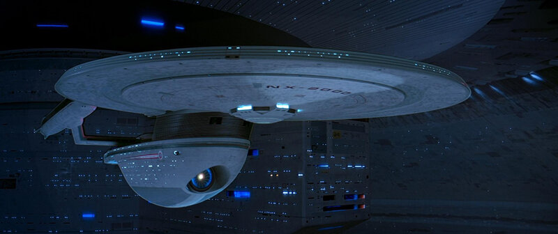 Starship in Space Dock — Blue, Dramatic