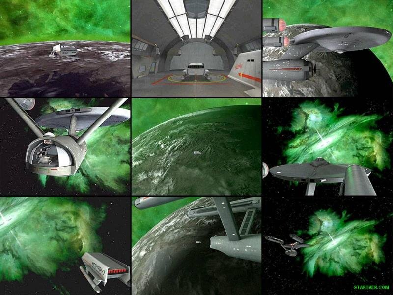 Starship in Space — Green, Dramatic, Night
