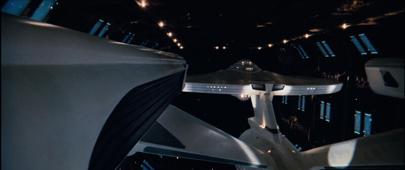 Starship in space hangar
