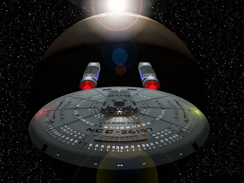 Starship in space near planet