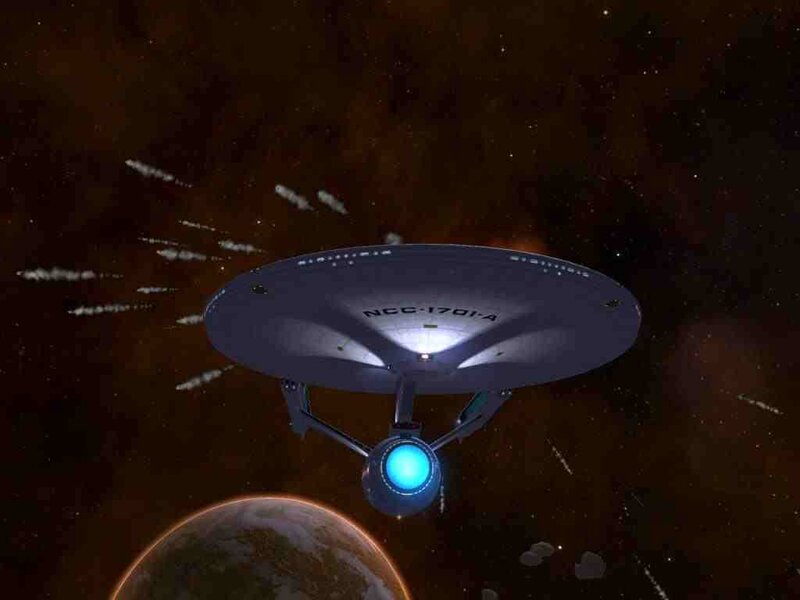 Starship in space near planet