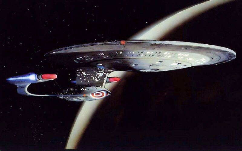 Starship in space near planet