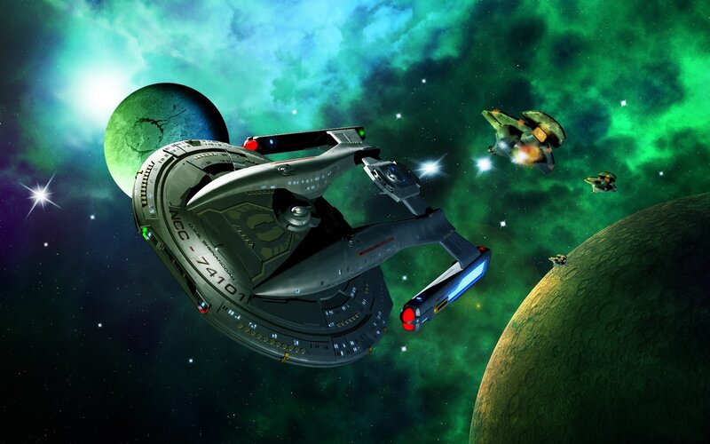 Starship in space near planets