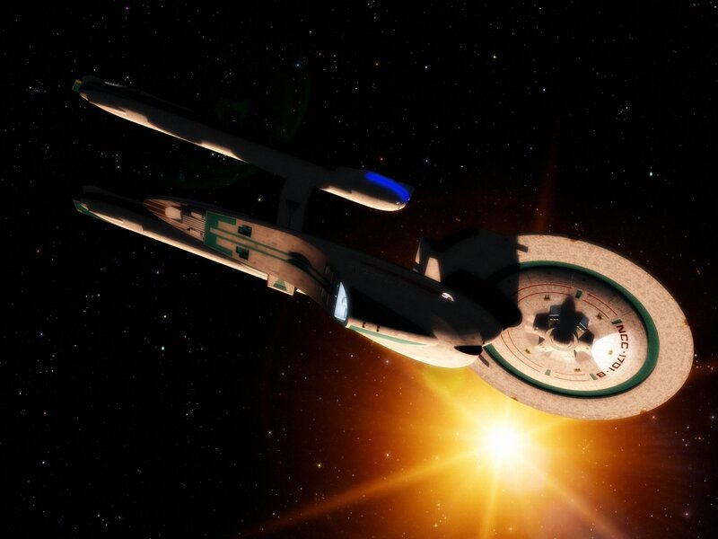 Starship in space near star