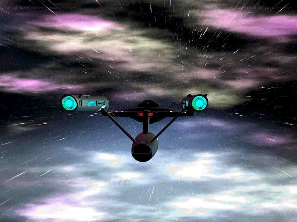 Starship in space nebula