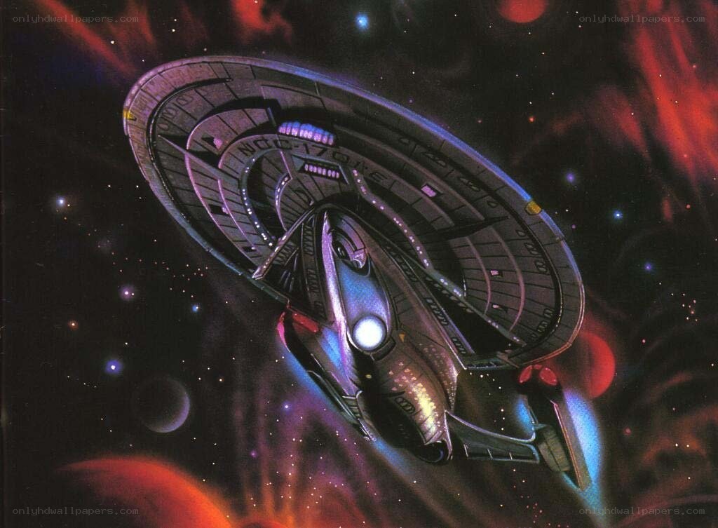 Starship in space nebula