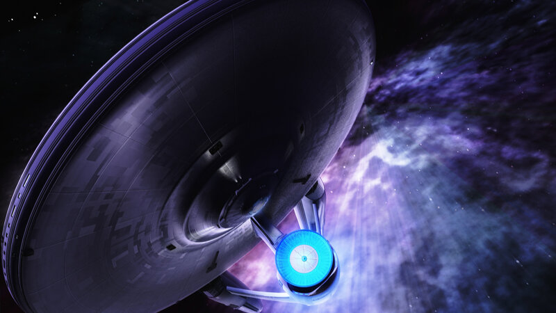 Starship in Space — Purple, Dramatic, Digital Art
