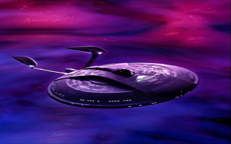Starship in Space — Purple, Dramatic, Night, Digital Art, Stars