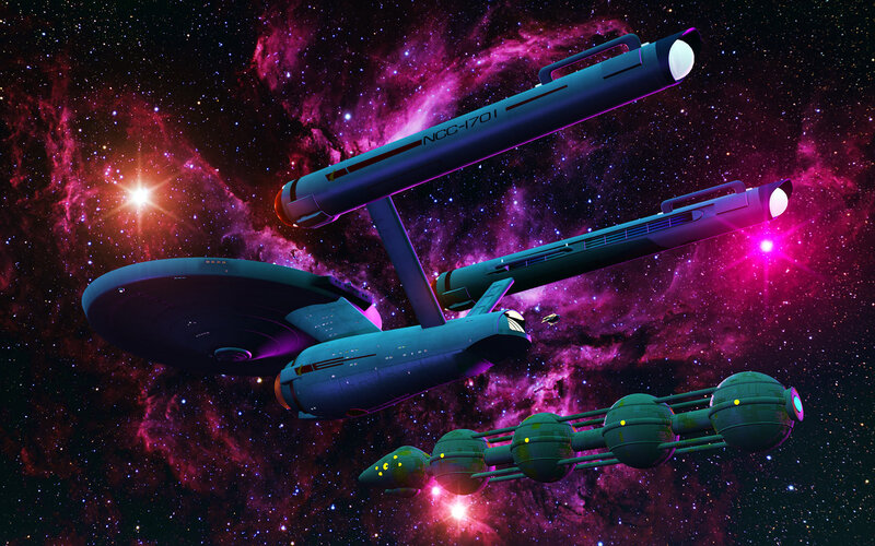 Starship in Space — Purple, Dramatic, Night, Digital Art