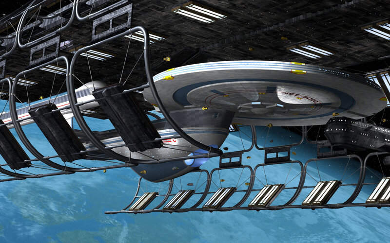 Starship in Space Station — Blue