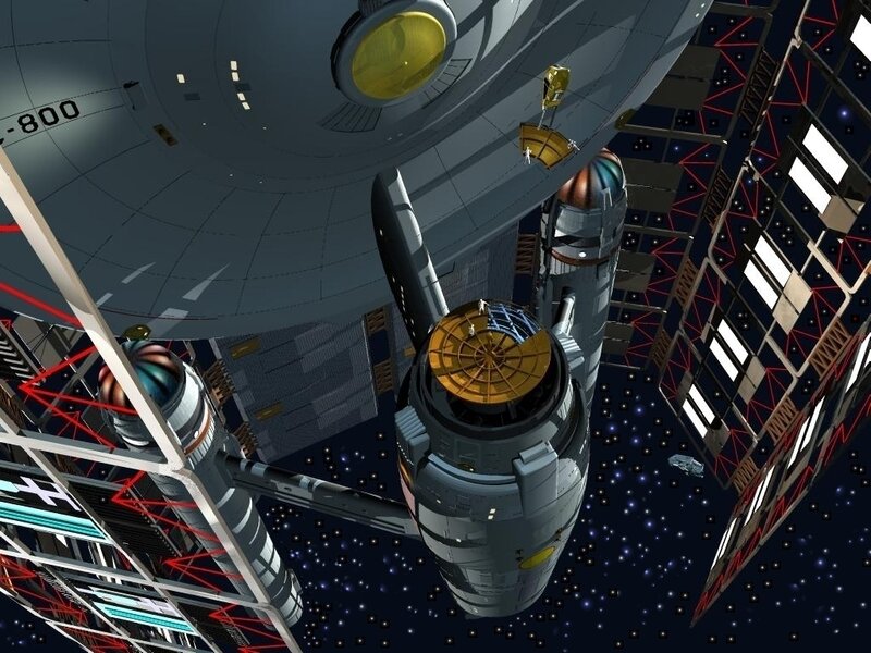 Starship in Space Station — Gray, Dramatic