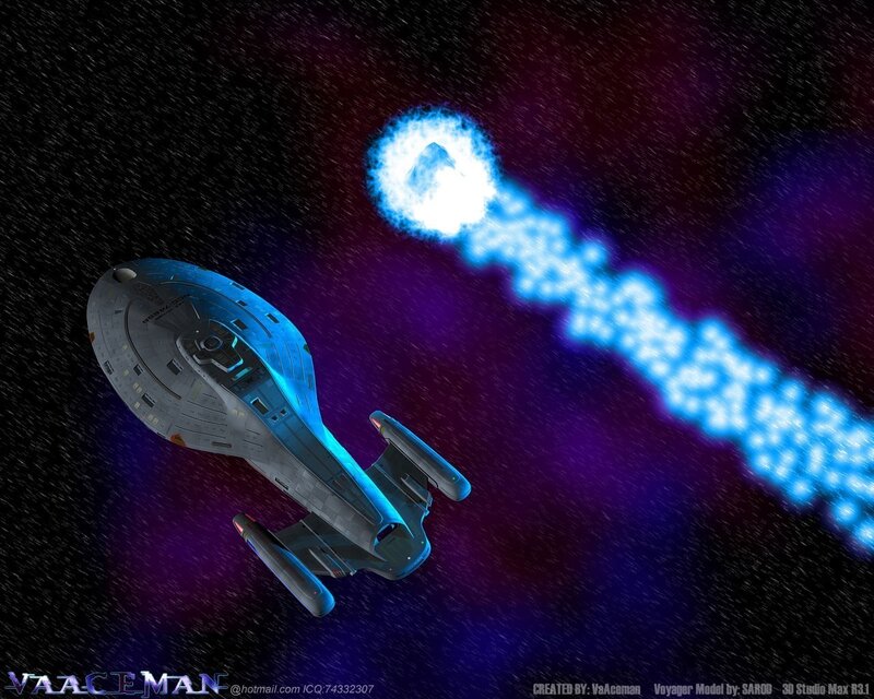Starship in space with energy trail