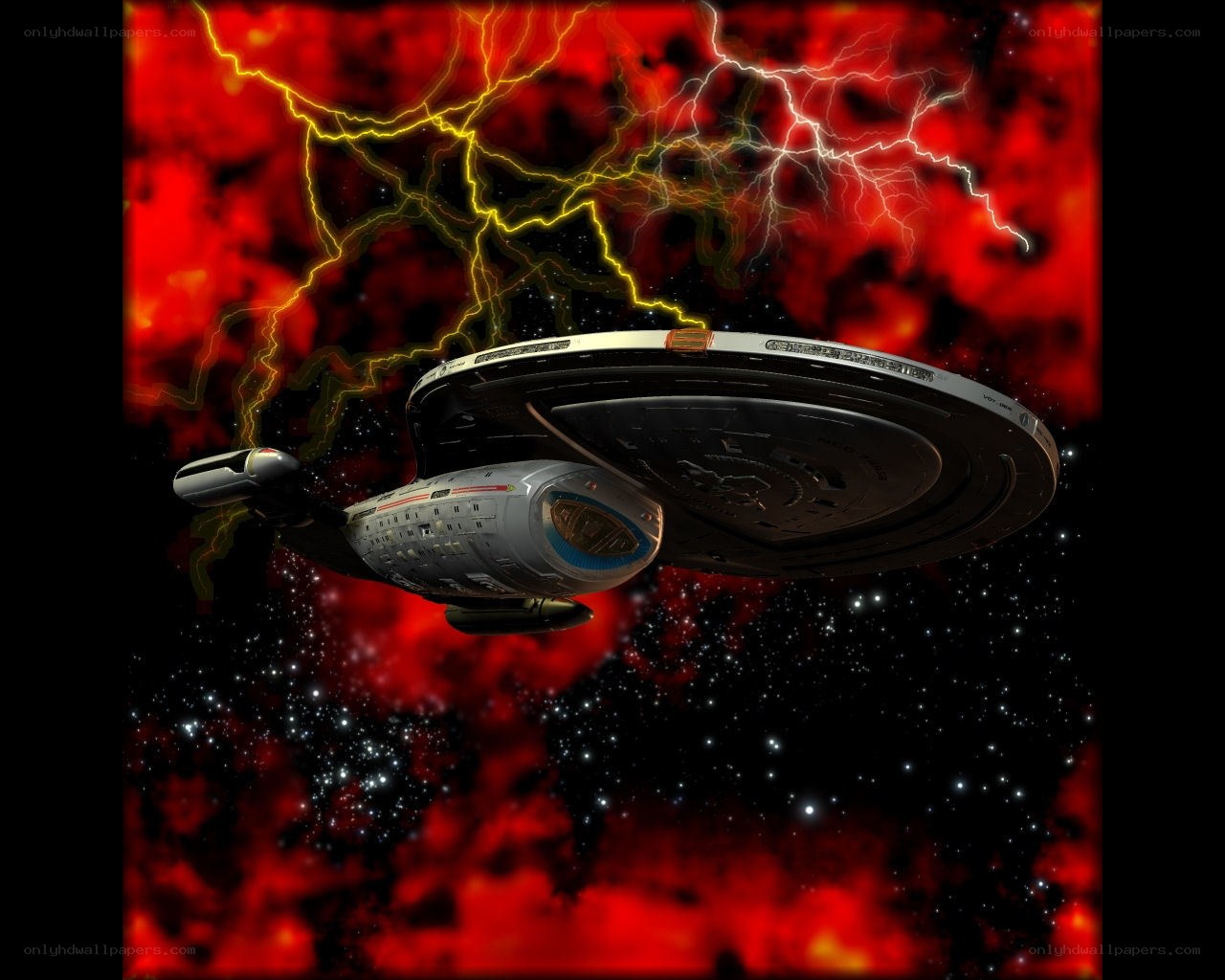 Starship in stormy nebula
