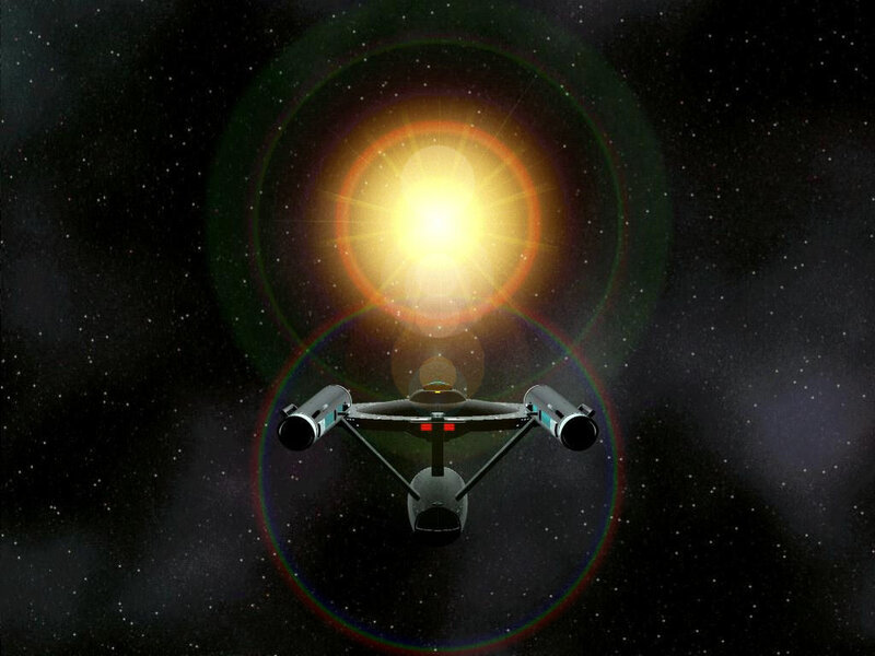Starship near a bright star