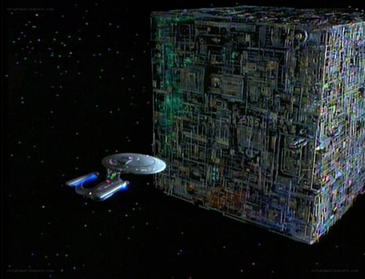 Starship near a cube