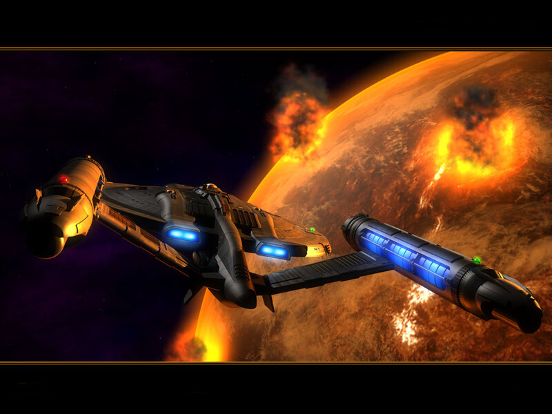 Starship near a fiery planet