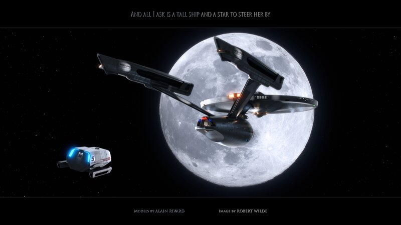 Starship near a moon