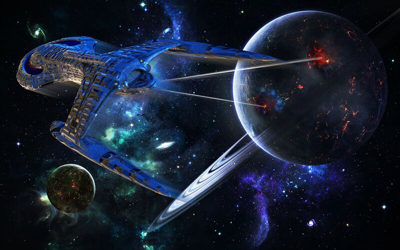 Starship near a planet