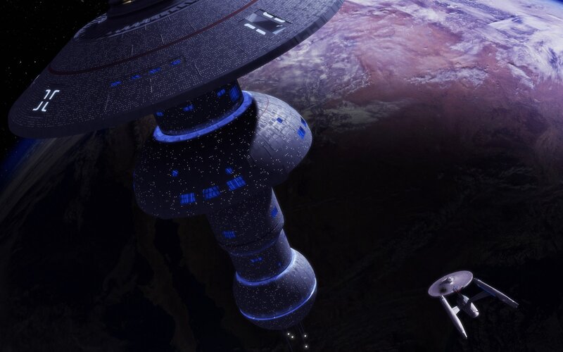 Starship near a space station