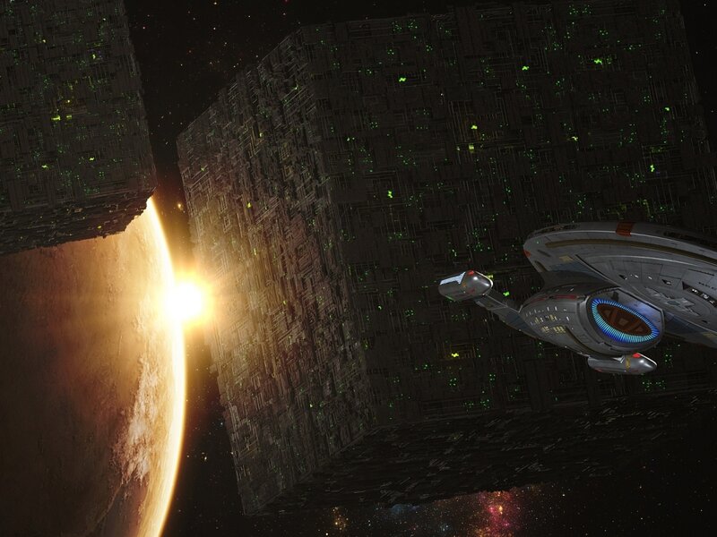 Starship Near Alien Structure — Black