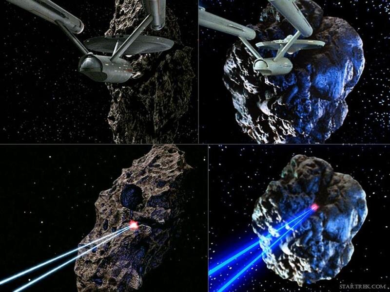 Starship Near Asteroid — Black