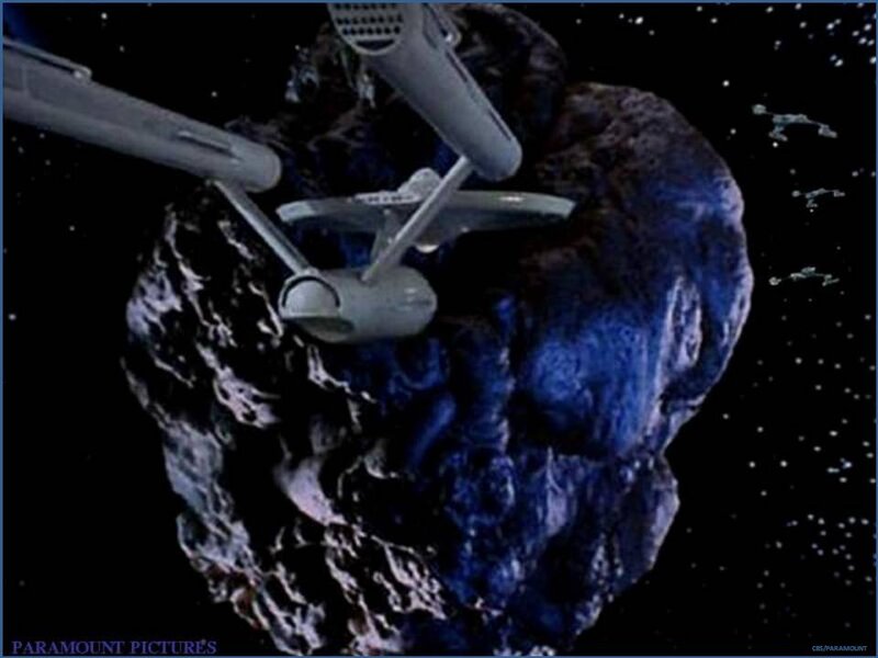 Starship Near Asteroid — Blue