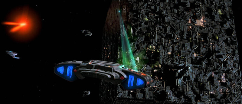Starship near Borg cube